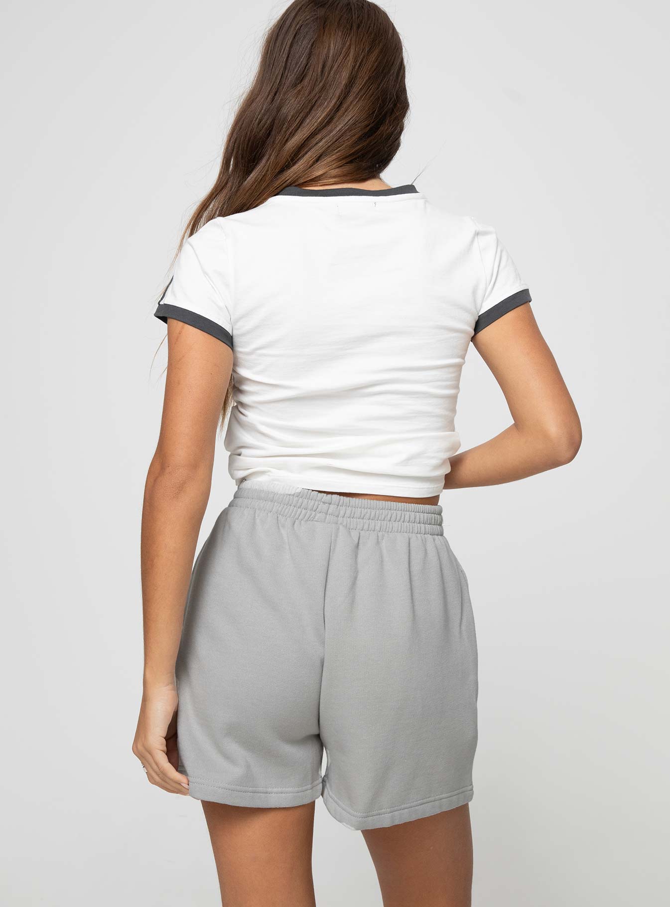 Princess Polly Track Shorts Cursive Text Grey / Blue Princess Polly high-rise 