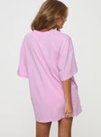 back view of model wearing Princess Polly Hibiscus Haven Oversized Tee Pink Half Sleeves Crew Neck 