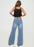 back view of model wearing Princess Polly Colemane Mid Rise Denim Jeans Angel Blue High Waisted 