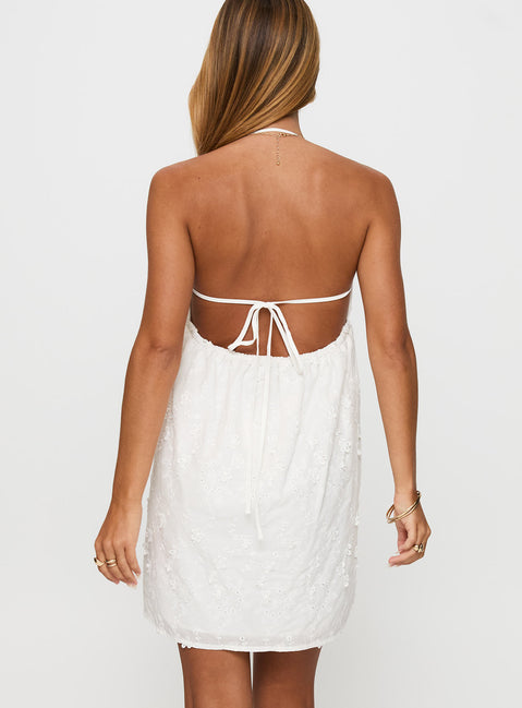 Daisy Chains Broderie Halter Mini Dress White | Princess Polly Daisy Chains Broderie Halter Mini Dress White | Princess Polly
