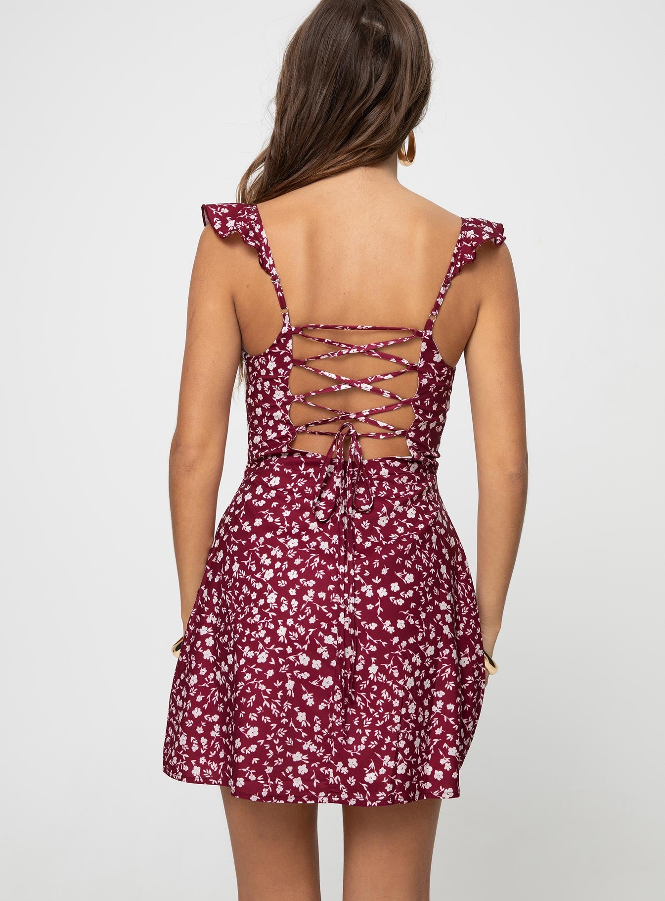 Landon Mini Dress Burgundy Floral | Princess Polly Landon Mini Dress Burgundy Floral | Princess Polly