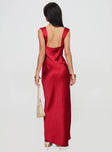 Red Silk material look, straight neckline, fixed straps
