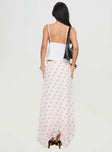 back view of model wearing Princess Polly Dancing In A Field Maxi Skirt Pink Floral Maxi 