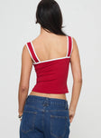 back view of model wearing Princess Polly Last Words Top Red Sleeveless Sweetheart 