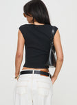 back view of model wearing Princess Polly Caspian Top Black Sleeveless Square Neck 