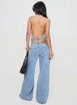 back view of model wearing Princess Polly Pearlisle Baggy Jeans Light Wash Low Rise Jeans 