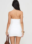 back view of model wearing Princess Polly Stilgar Mini Dress White Plunger 