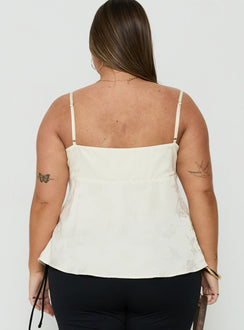 Had Me At Hello Lace Trim Floral Detail Top Cream Curve