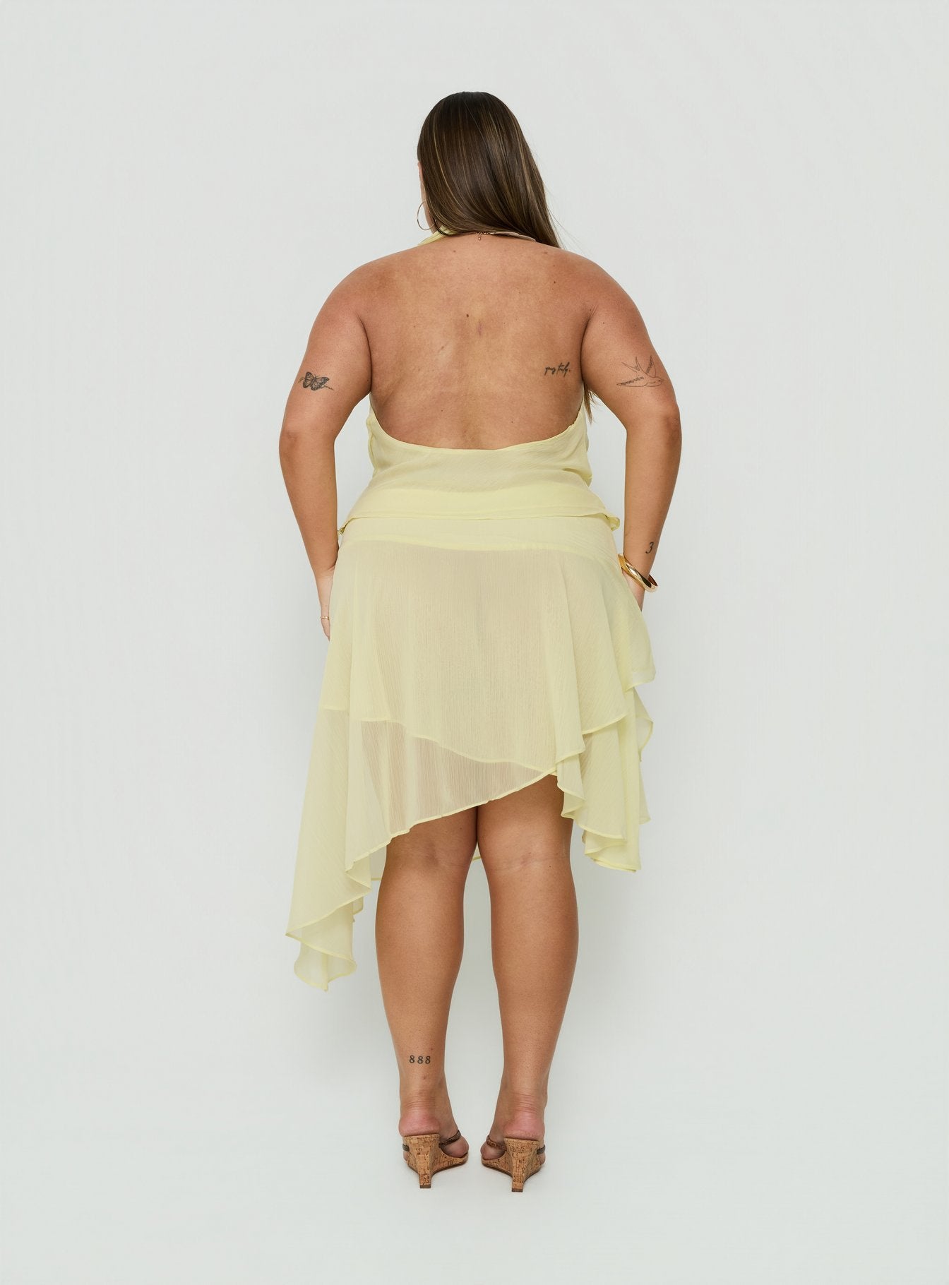 Evaleine Asymmetrical Chiffon Midi Skirt Baby Yellow Curve