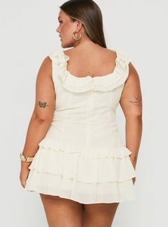 Fawnia Frill Ruched Mini Dress Cream Curve