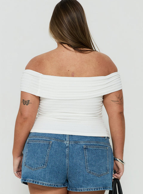 Ausha Off Shoulder Top White Stripe Curve