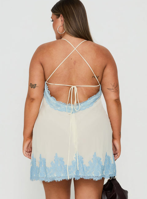 Call My Lover Lace Slip Mini Dress Lemon / Blue Curve