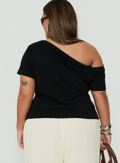 Dalten Off Shoulder Button Detail Top Black Curve