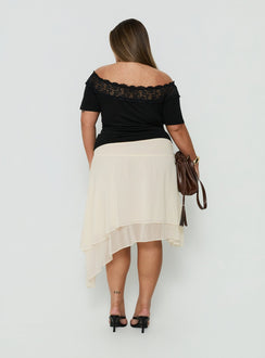 Ophella Tie Waist Chiffon Midi Skirt Cream Curve