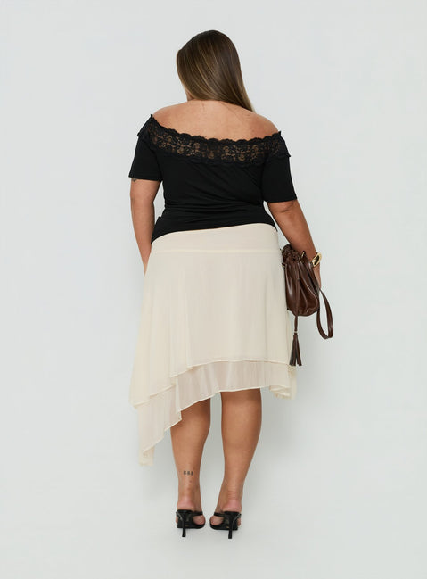 Ophella Tie Waist Chiffon Midi Skirt Cream Curve