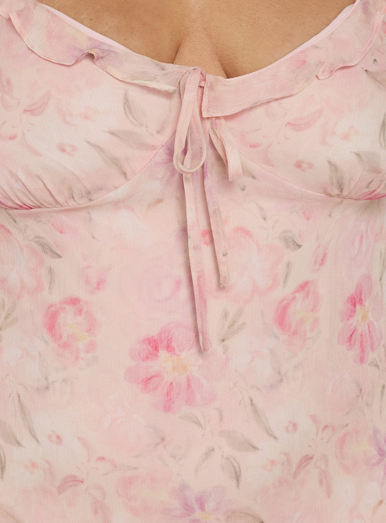 Dewdrops Chiffon Frill Mini Dress Pink Floral Curve