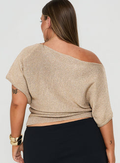Kysa Off Shoulder Knit Top Gold Curve