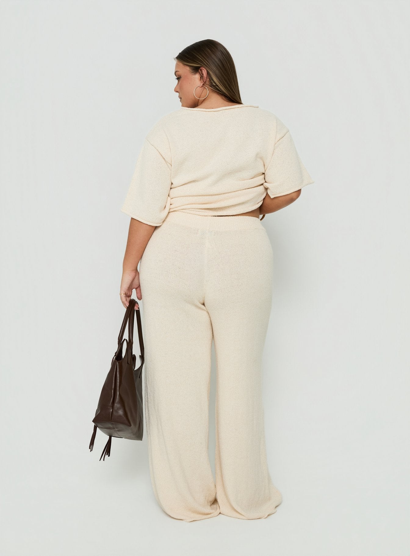 Calisse Knit Wide Leg Pants Beige Curve