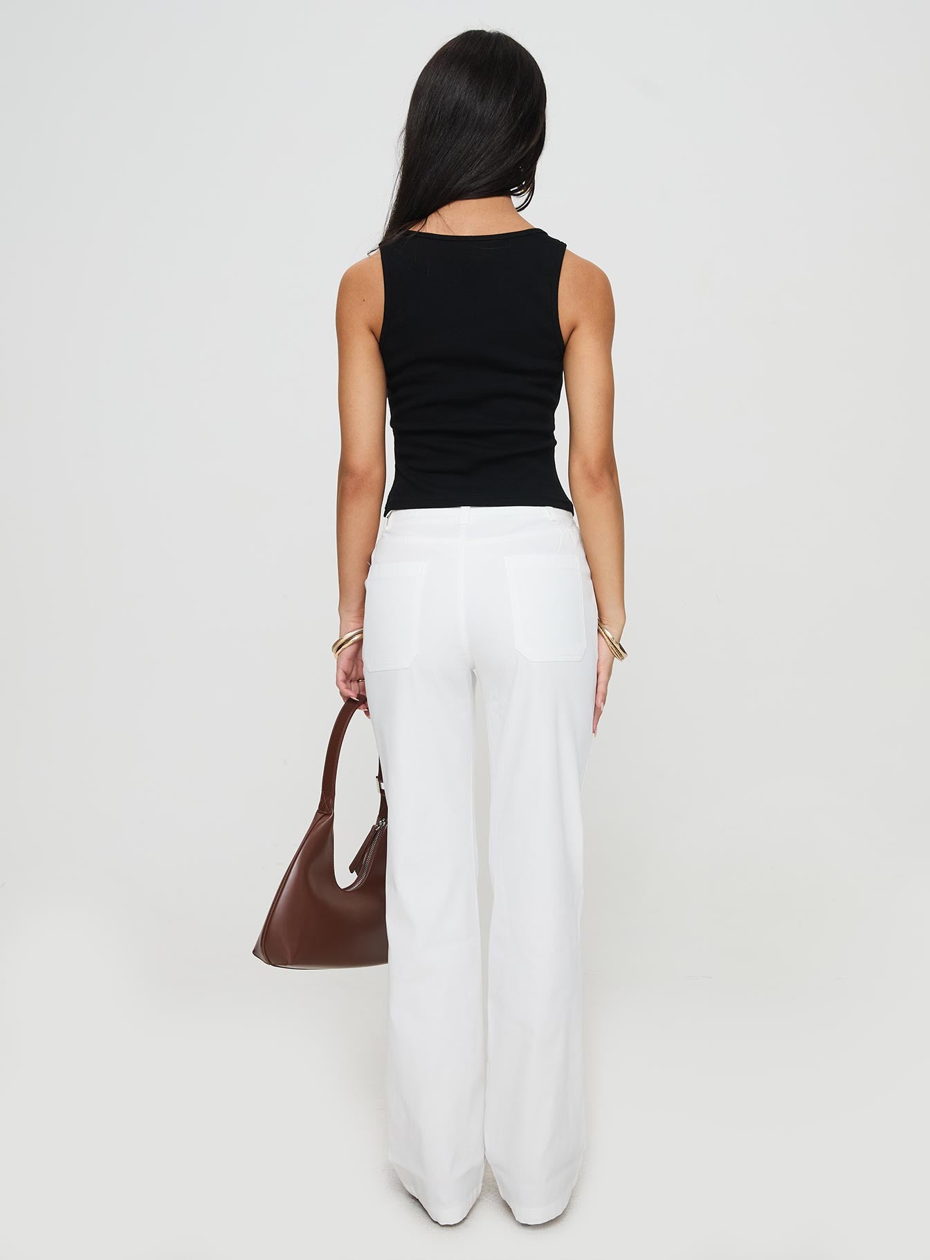 back view of model wearing Princess Polly Stelline Cargo Pants White High Waisted Pants 