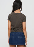 back view of model wearing Princess Polly East Coast Nyc Tee Charcoal Short Sleeves Crew Neck 