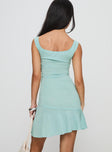 back view of model wearing Princess Polly Cynthia Dress Blue Scoop Neck 