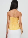 back view of model wearing Princess Polly Sleepless Nights Top Yellow Sleeveless Square Neck 