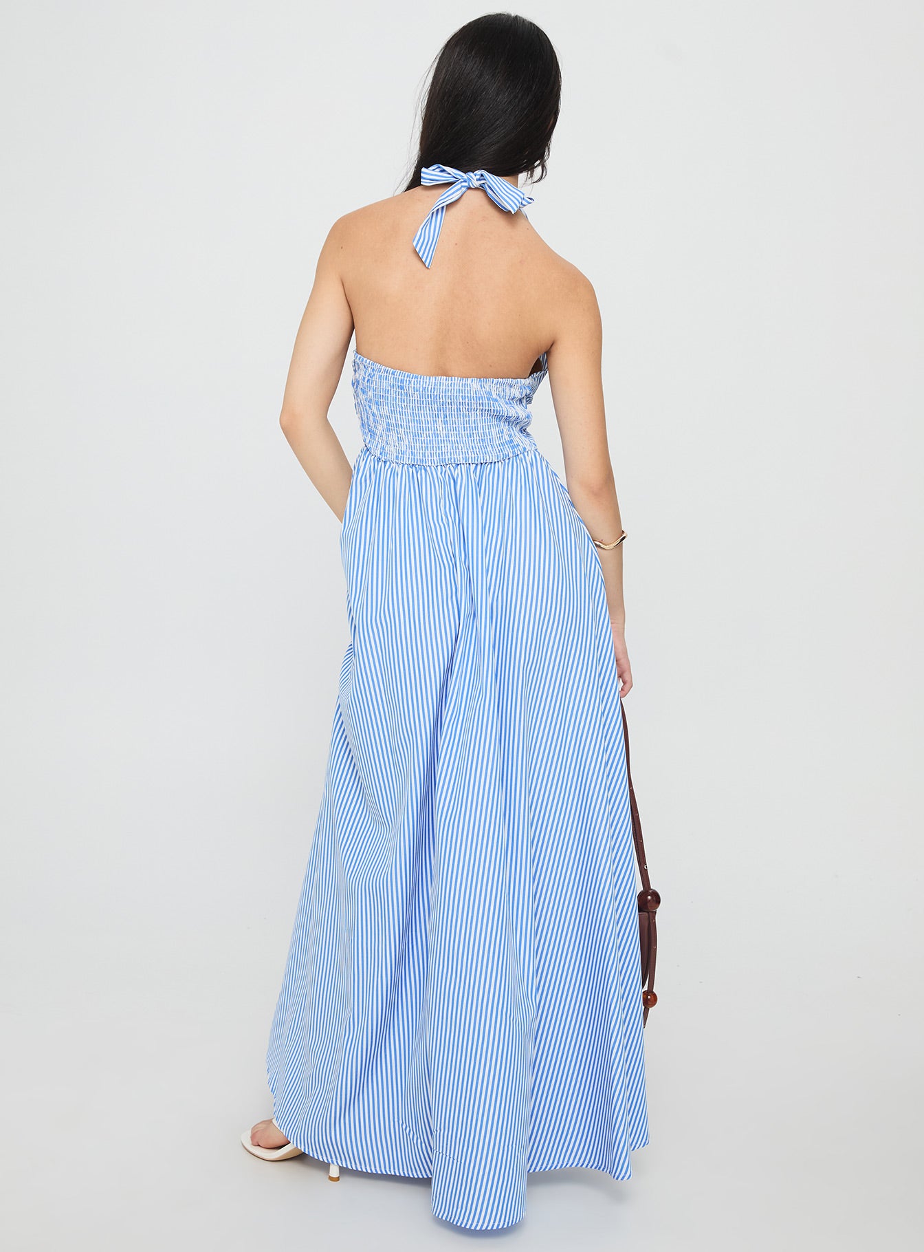 Ivie Halter Plunge Maxi Dress Blue Stripe | Princess Polly Ivie Halter Plunge Maxi Dress Blue Stripe | Princess Polly
