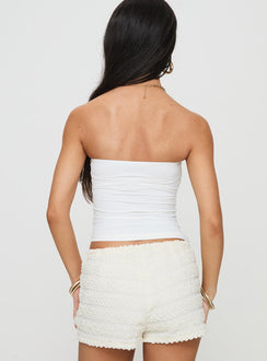 back view of model wearing Princess Polly Leary Strapless Top White Sleeveless straight 