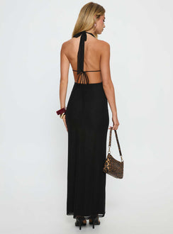 stroke of fate plunge halter maxi dress black | Princess Polly stroke of fate plunge halter maxi dress black | Princess Polly