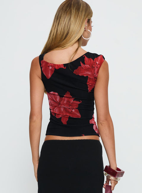 Prema One Shoulder Top Black Floral