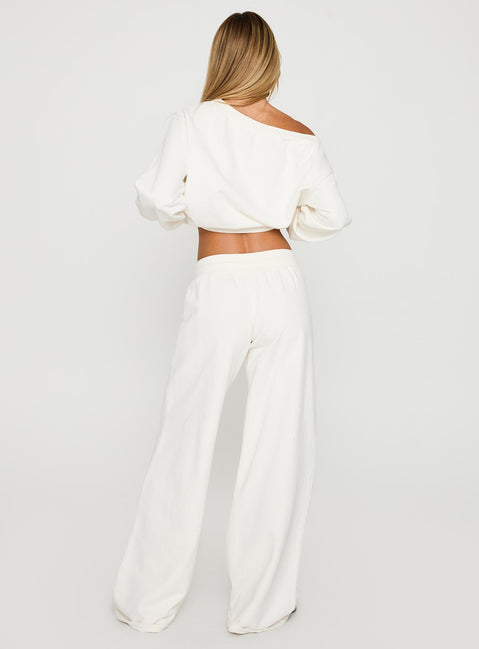 back view of model wearing Princess Polly Dodie Wide Leg Pants Washed White High Rise Pants 
