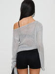 back view of model wearing Princess Polly Cafe Pari Sweater Grey Cropped 