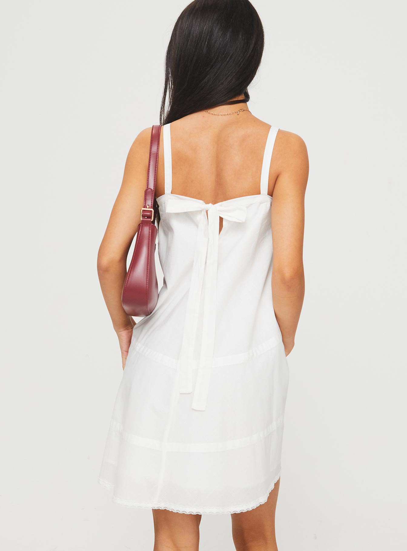 back view of model wearing Princess Polly Jubilant Mini Dress White Square Neck 