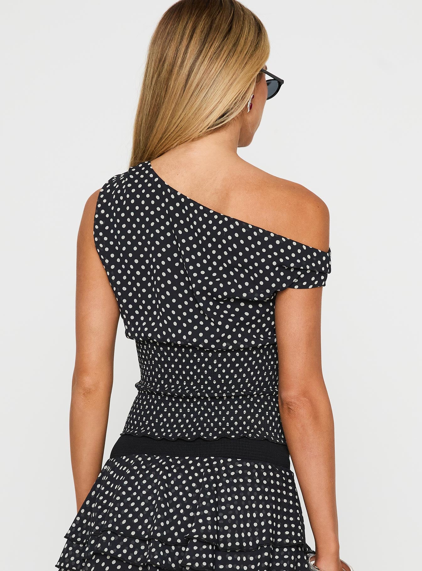Ready To Party Off Shoulder Top | Black Polka Dot | Womens | Princess Polly Ready To Party Off Shoulder Top | Black Polka Dot | Womens | Princess Polly
