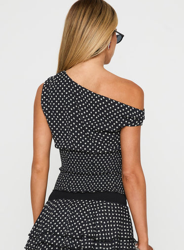 Ready To Party Off Shoulder Top Black Polka