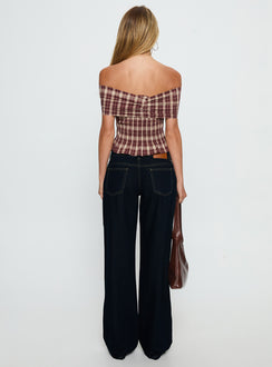 back view of model wearing Princess Polly Tidal Wave High Rise Straight Leg Jeans Raw Denim Mid Rise Jeans 