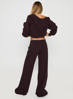 back view of model wearing Princess Polly Dodie Wide Leg Pants Washed Brown High Rise Pants 