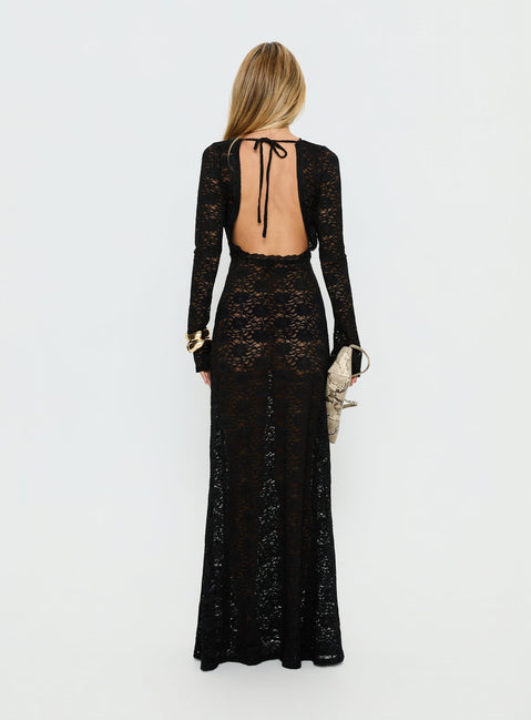 Delwyn Lace Backless Maxi Dress | Black | Womens | Princess Polly Lower Impact Delwyn Lace Backless Maxi Dress | Black | Womens | Princess Polly Lower Impact