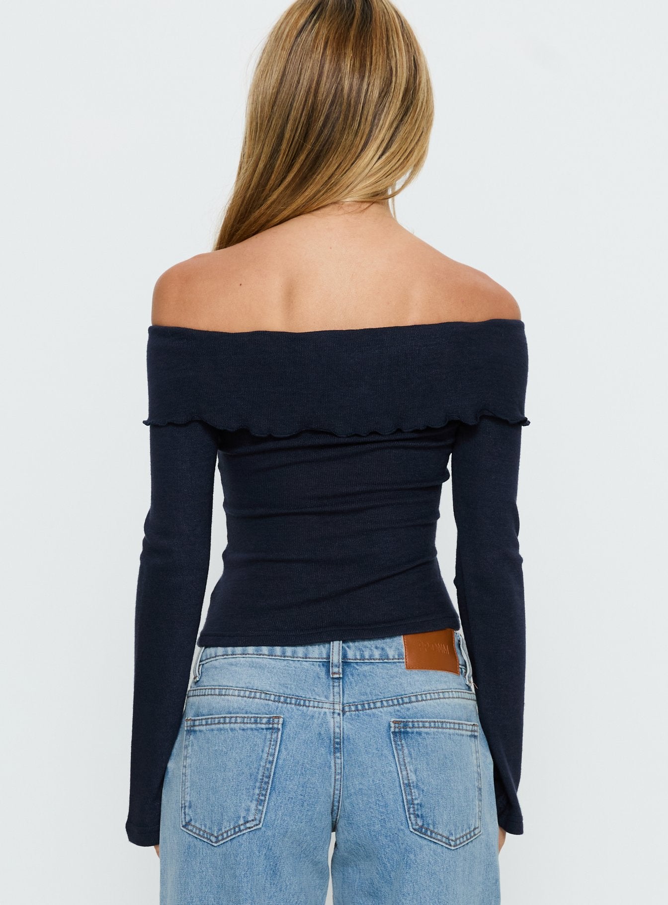 Sevanna Off Shoulder Long Sleeve Top Navy