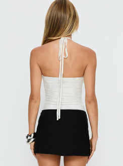back view of model wearing Princess Polly Selyna Tassel Detail Bodysuit Butter Sleeveless 