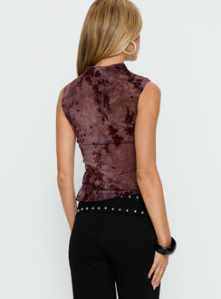 Nights All Alone High Neck Top Burgundy
