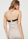 Strapless check print top Folded neckline, zip fastening at back, boning through front, pointed hem Good stretch, fully lined 