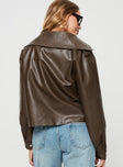 Oversized jacket Faux leather material, lapel collar, button fastening, snap button at cuff Non-stretch, fully lined