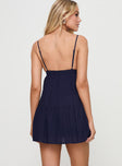 back view of model wearing Princess Polly Nicoletta Mini Dress Navy Plunger 