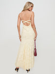 back view of model wearing Princess Polly Cyrene Maxi Dress Lemon Plunger 