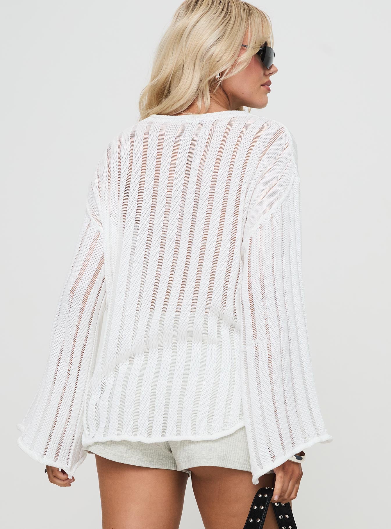 back view of model wearing Princess Polly Ambra Sweater White 