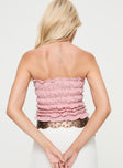 pink Strapless top Gingham print, elasticated bust, tie detail