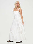 side view of model wearing Princess Polly Heart Shaped Maxi Dress White Square Neck 