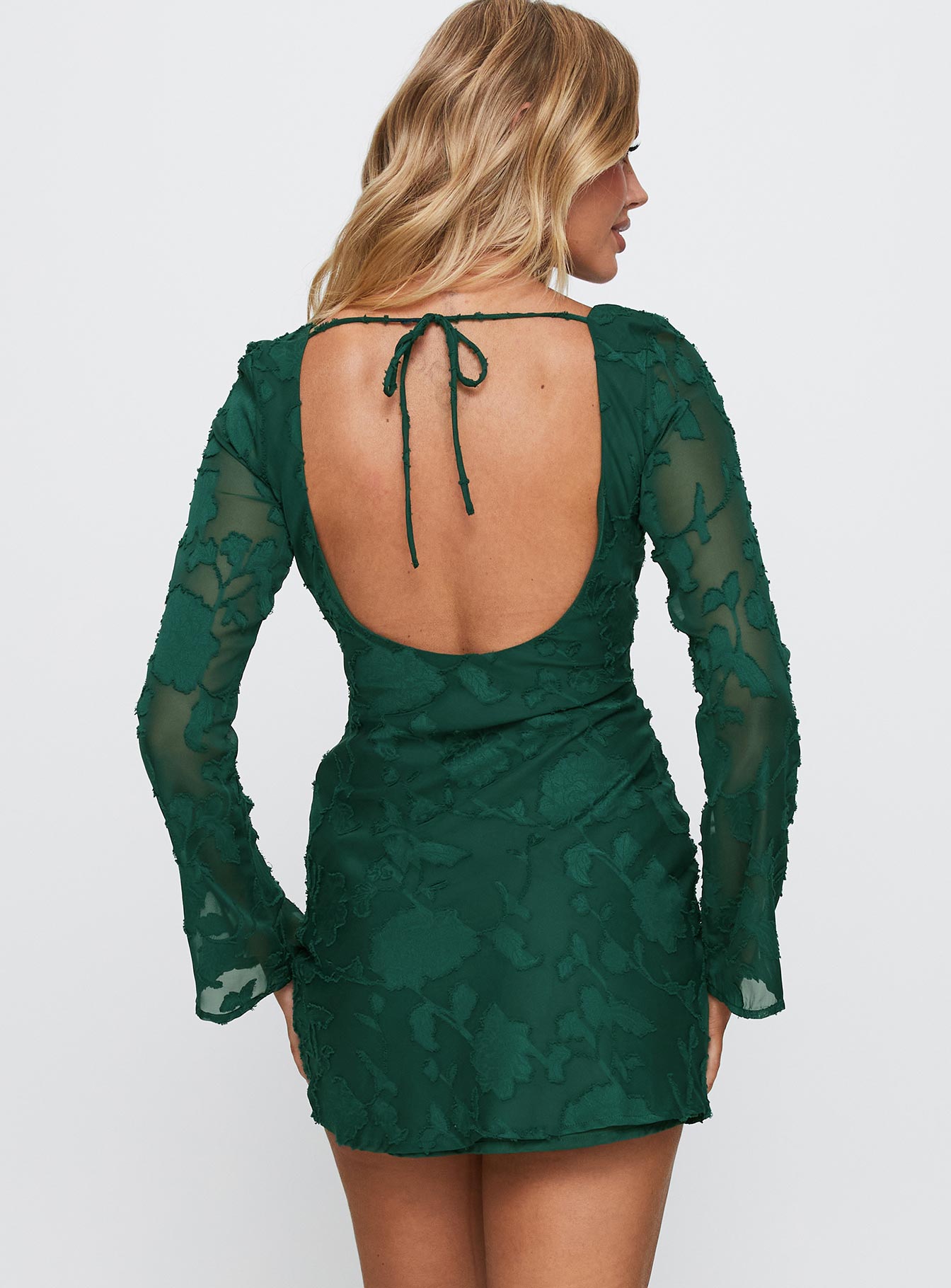 Jadee Long Sleeve Mini Dress Green Burnout | Princess Polly Jadee Long Sleeve Mini Dress Green Burnout | Princess Polly