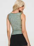 Green Top Mesh material, high neckline, pinched detail with split in hem